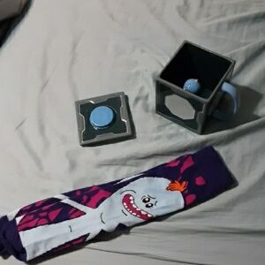 Purple and Pink Graphic Socks Marty And Rick And Cup